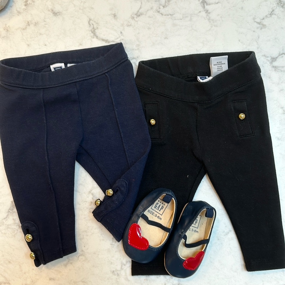 LOT Janie & jack button cuff ponte pants leggings size 3-6M & baby gap shoes